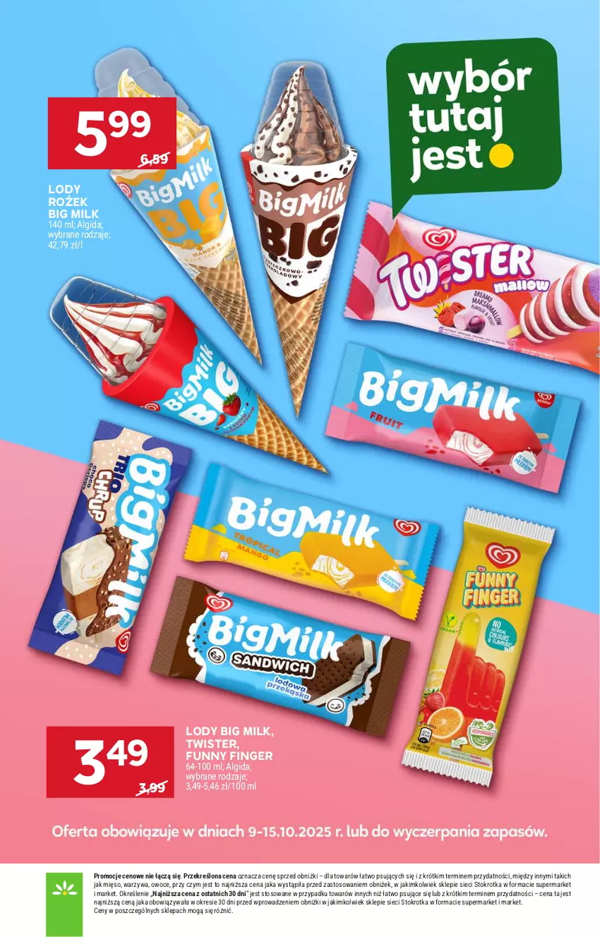 Gazetka promocyjna Stokrotka - Market - ważna 09.10 do 15.10.2025 - strona 19 - produkty: Algida, Big Milk, LG, Lody, Mięso, Owoce, Warzywa