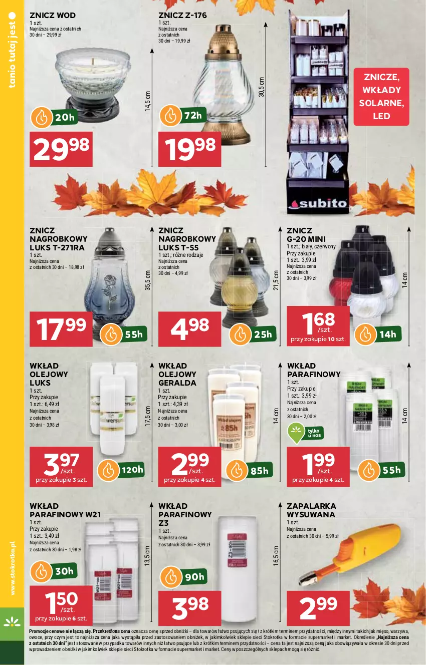 Gazetka promocyjna Stokrotka - Market - ważna 09.10 do 15.10.2025 - strona 26 - produkty: Mięso, Olej, Owoce, Warzywa, Wkład olejowy, Zapalarka, Znicz