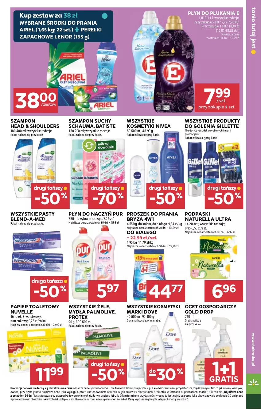 Gazetka promocyjna Stokrotka - Market - ważna 09.10 do 15.10.2025 - strona 27 - produkty: Ariel, Batiste, Blend-a-Med, Bryza, Dove, Gillette, Gra, Lenor, Mięso, Naturell, Naturella, Nivea, Ocet, Owoce, Palmolive, Papier, Papier toaletowy, Perełki zapachowe, Płyn do płukania, Podpaski, Proszek do prania, Pur, Rum, Schauma, Szampon, Warzywa