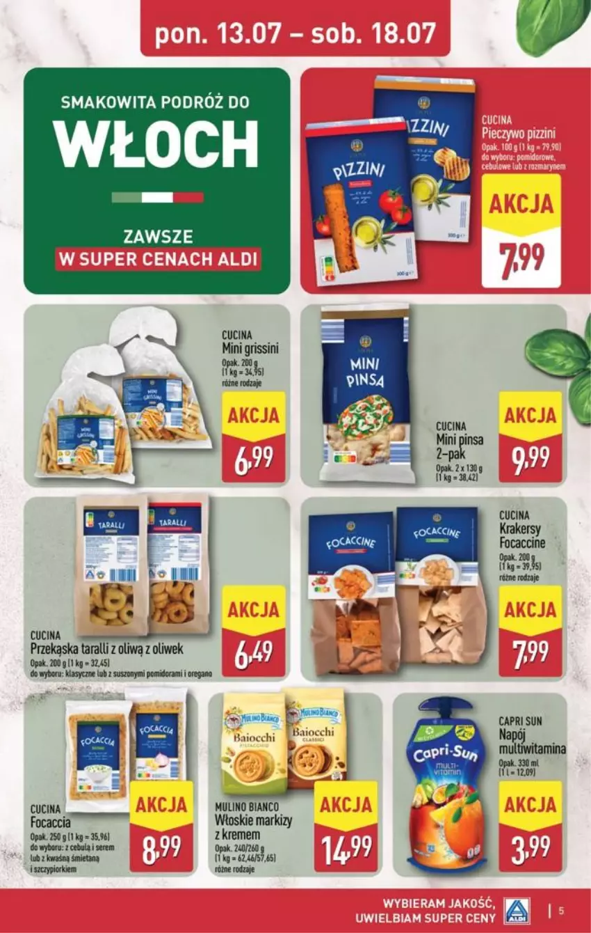 Gazetka promocyjna Aldi - Smakowita podróż do Włoch - ważna 13.07 do 18.07.2026 - strona 5 - produkty: Focaccia, Grissini, Krakersy, Ser, Smakowita