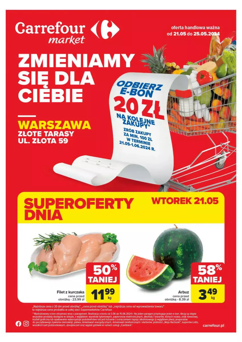 Gazetka promocyjna Carrefour - ważna 21.05 do 25.05.2024 - strona 1 - produkty: Arbuz, Kurczak