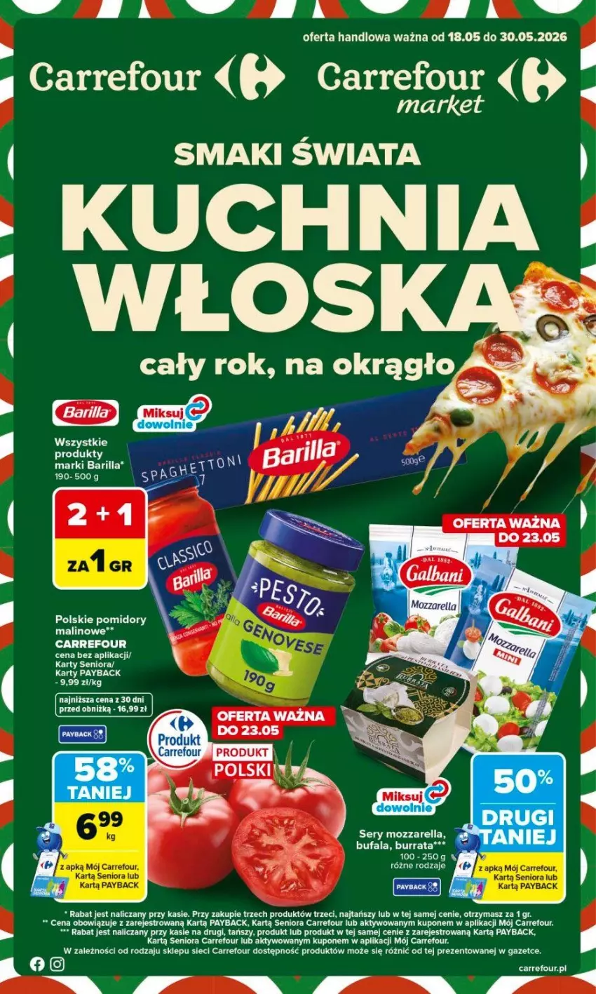 Gazetka promocyjna Carrefour - Gazetka Kuchnia włoska - ważna 18.05 do 30.05.2026 - strona 1 - produkty: Barilla, Burrata, Fa, Mozzarella, Pomidory, Ser
