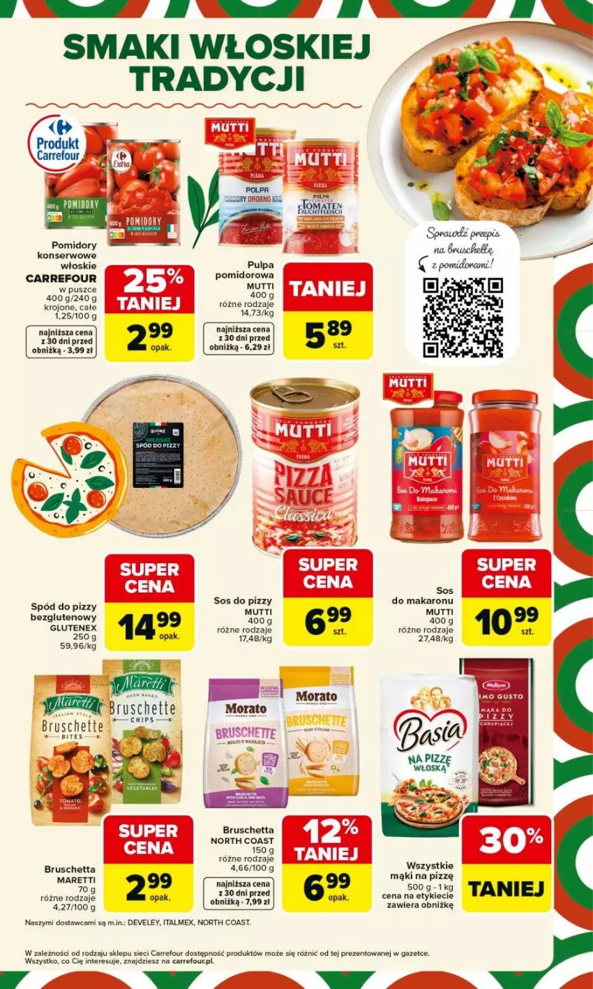 Gazetka promocyjna Carrefour - Gazetka Kuchnia włoska - ważna 18.05 do 30.05.2026 - strona 11 - produkty: Bruschette, Fa, Makaron, Pomidory, Ser, Sos, Sos do makaronu, Sos do pizzy, Spód do pizzy, Tenex