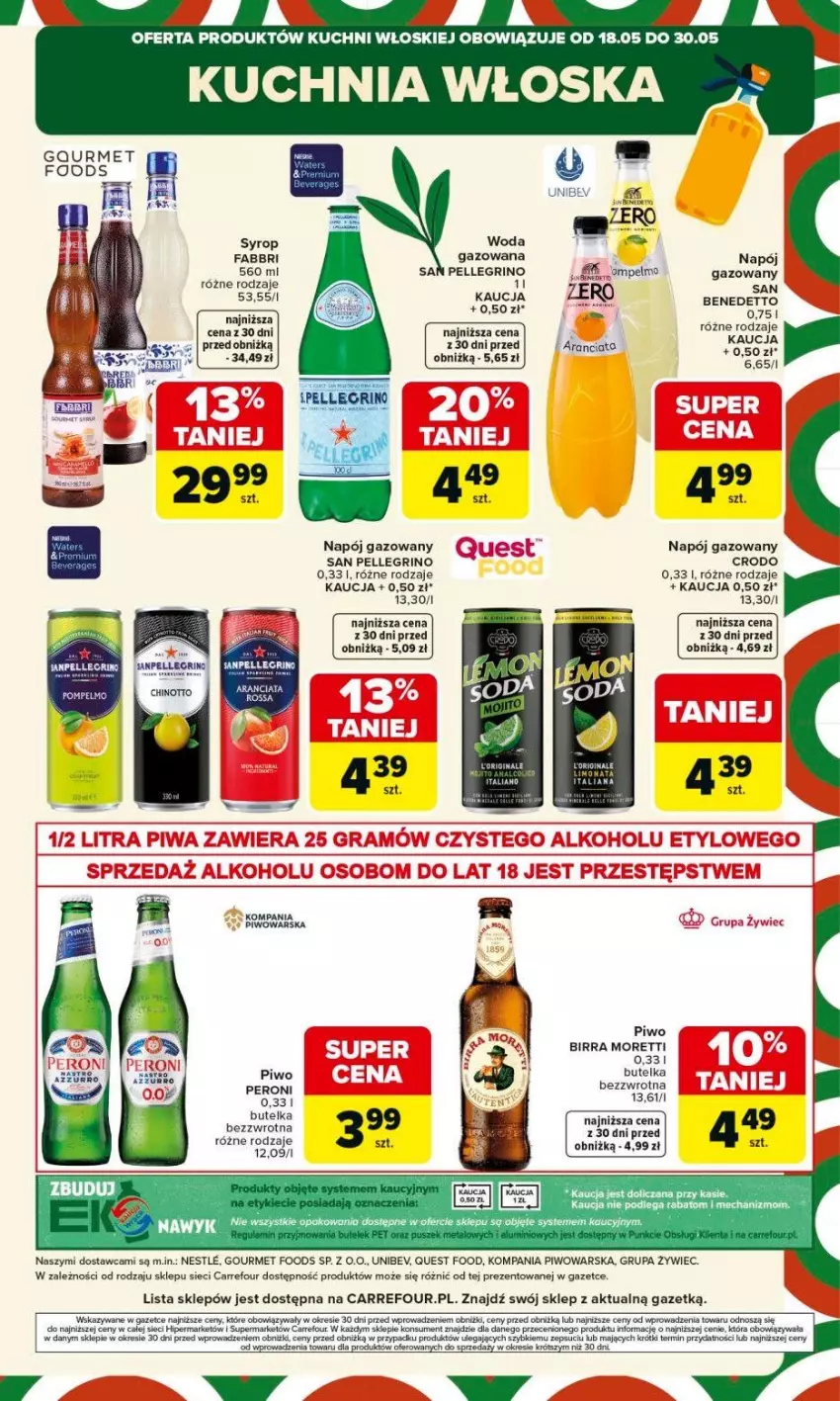 Gazetka promocyjna Carrefour - Gazetka Kuchnia włoska - ważna 18.05 do 30.05.2026 - strona 13 - produkty: Fa, Kuchnia, Napój, Napój gazowany, Piwo, Ser, Syrop, Woda