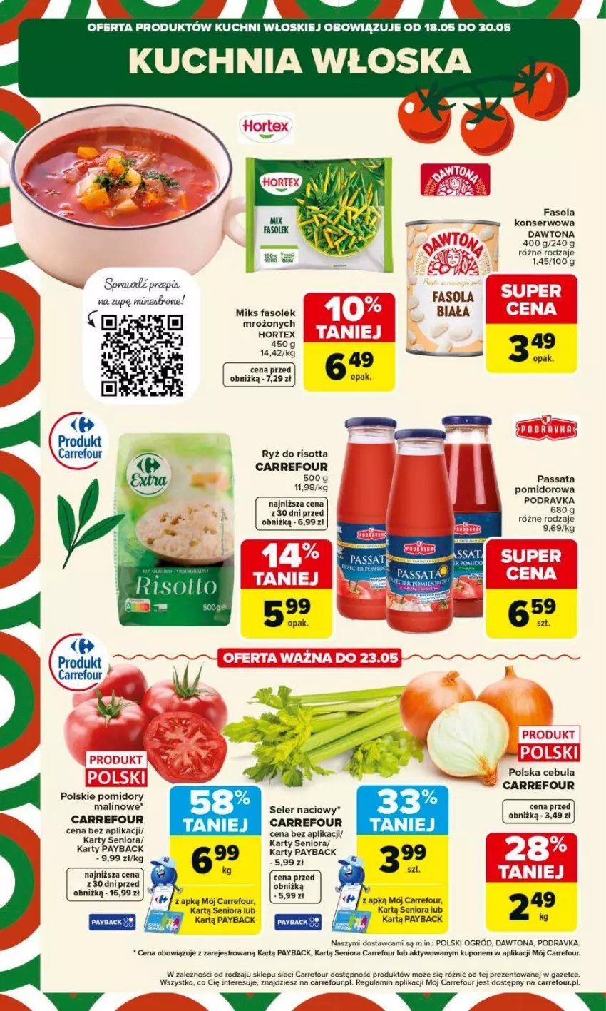 Gazetka promocyjna Carrefour - Gazetka Kuchnia włoska - ważna 18.05 do 30.05.2026 - strona 2 - produkty: Cebula, Dawtona, Fa, Fasola, Hortex, Kuchnia, Ogród, Podravka, Pomidory, Ryż, Seler naciowy