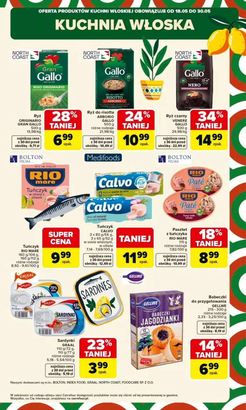 Gazetka promocyjna Carrefour - Gazetka Kuchnia włoska - ważna 18.05 do 30.05.2026 - strona 5 - produkty: Babeczki, Fa, Gin, Gra, Graal, Kuchnia, LG, Pasztet, Por, Ramka, Rio Mare, Ryż, Sardynki, Sos, Tuńczyk