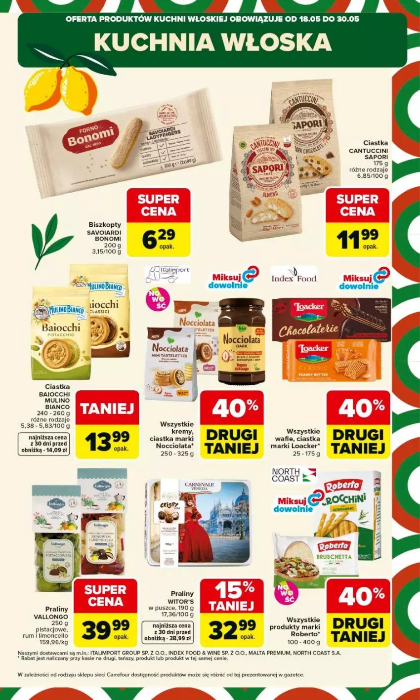 Gazetka promocyjna Carrefour - Gazetka Kuchnia włoska - ważna 18.05 do 30.05.2026 - strona 9 - produkty: Biszkopty, Ciastka, Fa, LG, Por, Praliny, Rum, Saga, Wafle