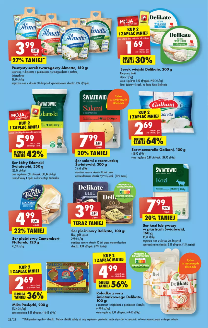 Gazetka promocyjna Biedronka - ważna 10.04 do 15.04.2023 - strona 22 - produkty: Almette, Bazyl, Camembert, Chrzan, Edam, Galbani, Jogurt, Mozzarella, NaTurek, Salami, Ser, Ser kozi, Ser pleśniowy, Ser salami, Serek, Serek twarogowy, Serek wiejski, Sok