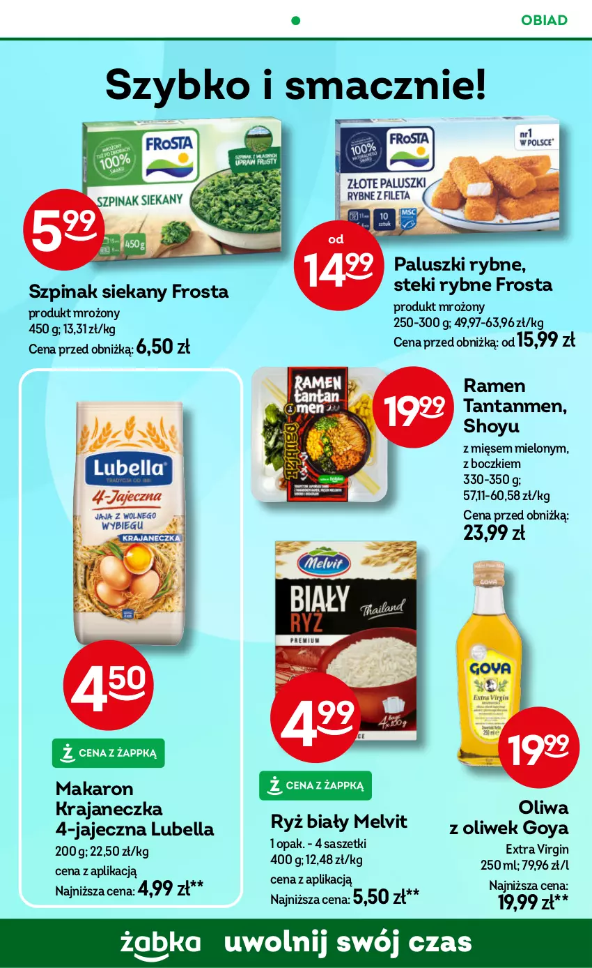 Gazetka promocyjna Żabka - ważna 02.01 do 14.01.2025 - strona 44 - produkty: Bell, Bella, Frosta, Gin, Lubella, Makaron, Melvit, Oliwa, Oliwa z oliwek, Paluszki rybne, Ryż, Ryż biały, Stek, Szpinak