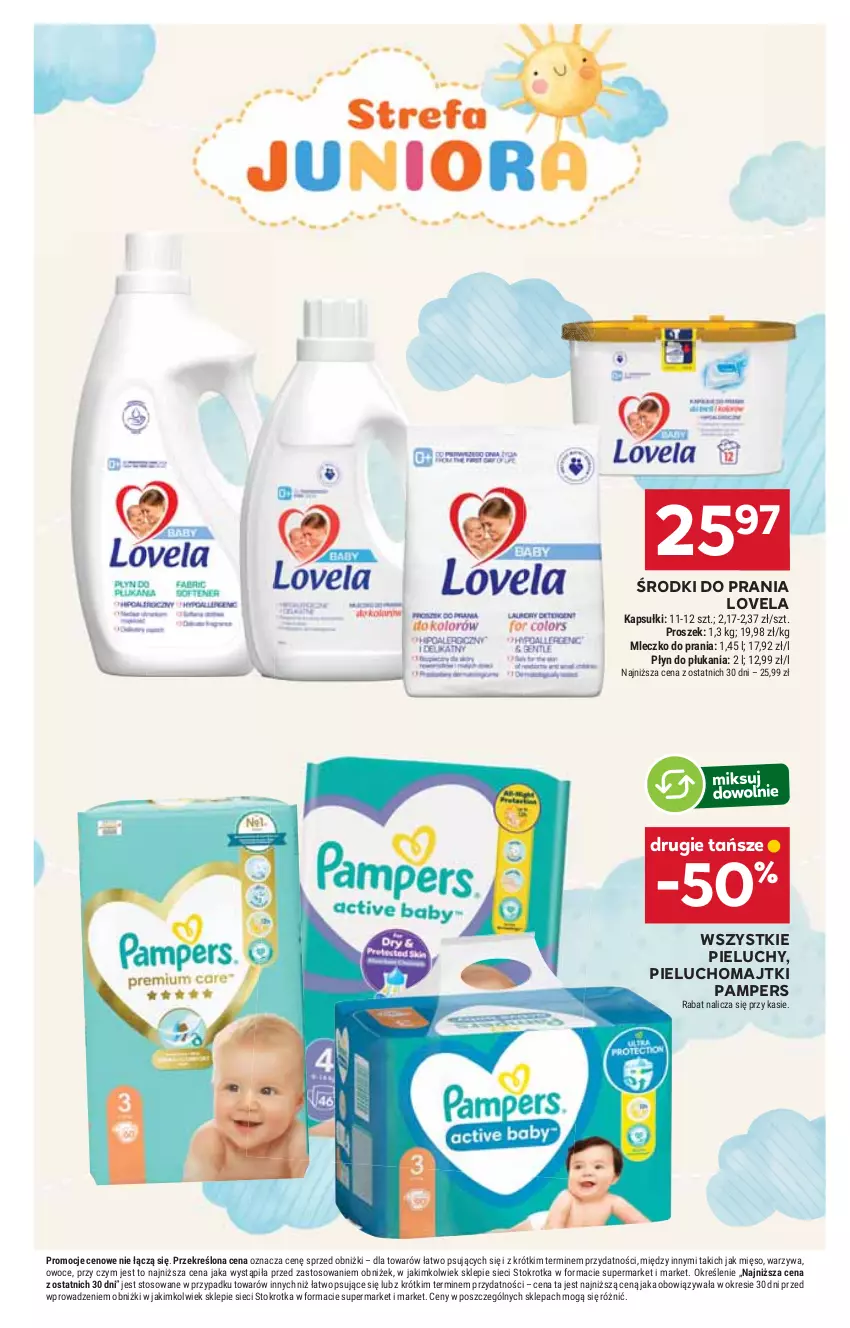 Gazetka promocyjna Stokrotka - Market - ważna 30.10 do 05.11.2025 - strona 25 - produkty: Lovela, Majtki, Mięso, Mleczko, Mleczko do prania, Owoce, Pampers, Pieluchomajtki, Pieluchy, Płyn do płukania, Warzywa