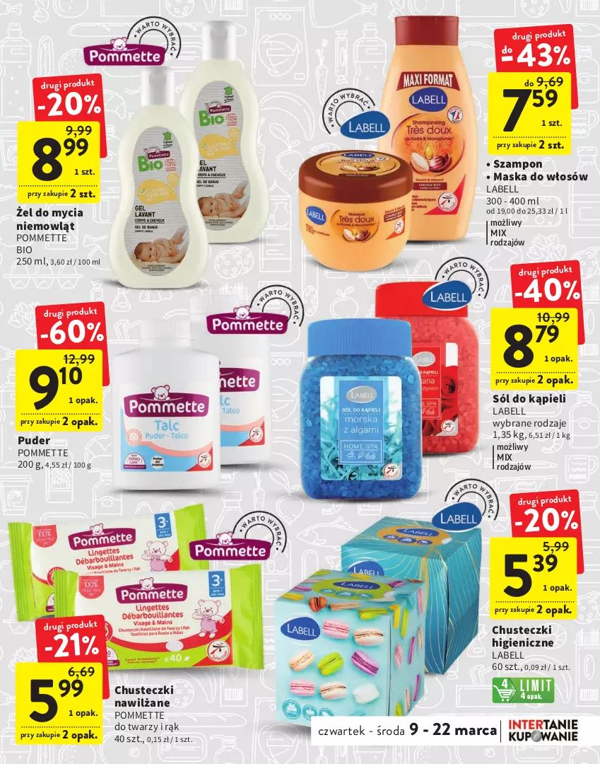 Gazetka promocyjna Intermarche - Gazetka Intermarche - ważna 09.03 do 22.03.2023 - strona 19 - produkty: Bell, Chusteczki, Maska, Maska do włosów, Puder, Sól, Sól do kąpieli, Szampon