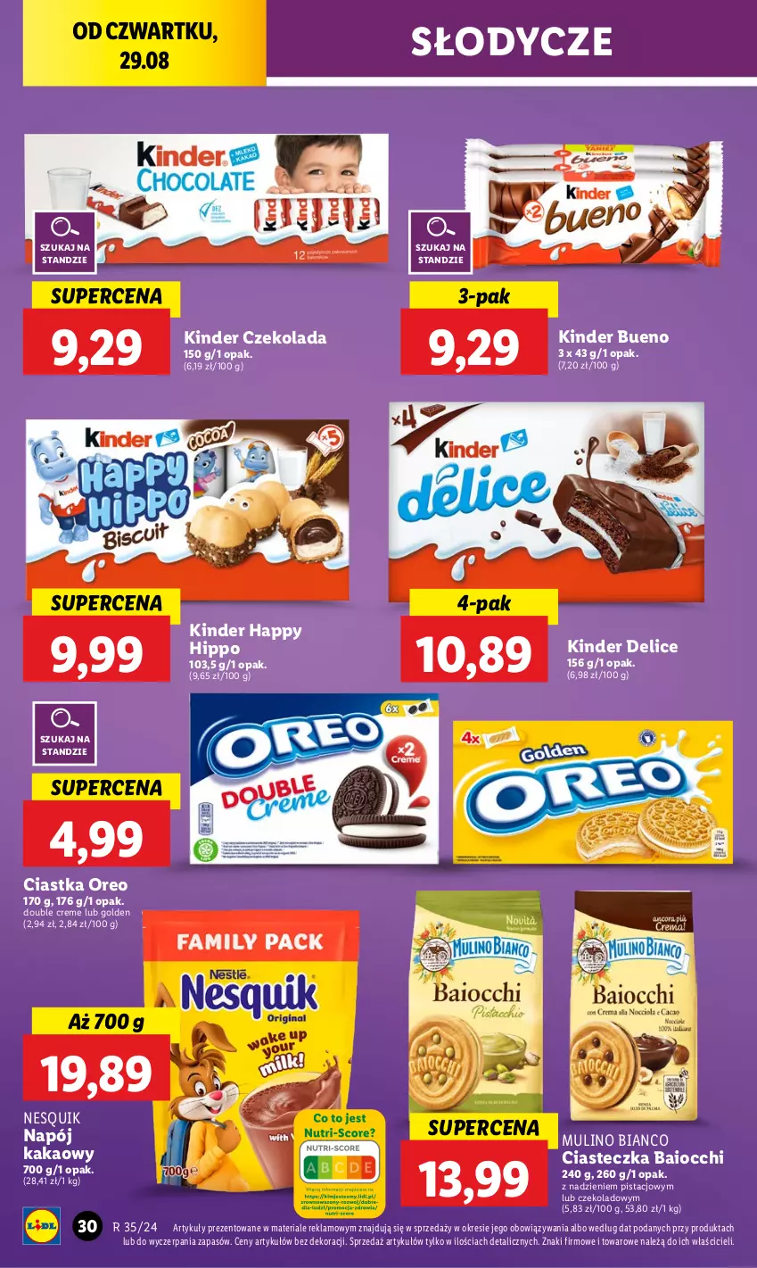 Gazetka promocyjna Lidl - GAZETKA - ważna 29.08 do 31.08.2024 - strona 34 - produkty: Ciastka, Czekolada, HiPP, Kakao, Kinder, Kinder Bueno, Napój, Nesquik, Oreo