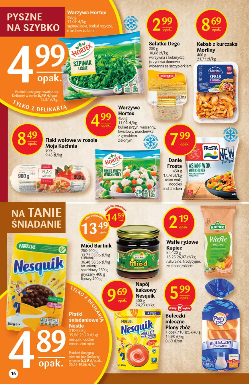 Gazetka promocyjna Delikatesy Centrum - Gazetka DC01 n.fresh - ważna 05.01 do 12.01.2022 - strona 16 - produkty: Bukiet, Bułeczki, Dega, Flaki, Flaki wołowe, Frosta, Gry, Hortex, Kakao, Kebab, Kebab z kurczaka, Koc, Kuchnia, Kurczak, Marchewka, Miód, Nesquik, Ryż, Sałat, Sałatka, Wafle, Warzywa