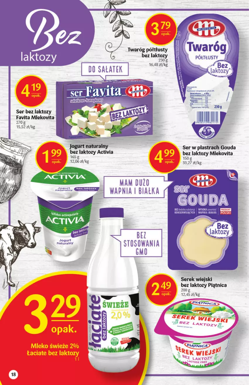 Gazetka promocyjna Delikatesy Centrum - Gazetka DC01 n.fresh - ważna 05.01 do 12.01.2022 - strona 18 - produkty: Activia, Fa, Favita, Gouda, Jogurt, Jogurt naturalny, Mleko, Mlekovita, Piątnica, Ser, Serek, Serek wiejski, Twaróg, Twaróg półtłusty