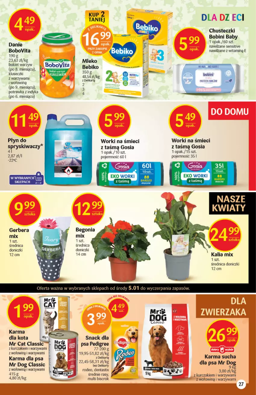 Gazetka promocyjna Delikatesy Centrum - Gazetka DC01 n.fresh - ważna 05.01 do 12.01.2022 - strona 27 - produkty: BoboVita, Bukiet, Bukiet warzyw, Chusteczki, Gerber, Kurczak, Mleko, Pedigree, Płyn do spryskiwaczy, Warzywa, Worki na śmiec, Worki na śmieci