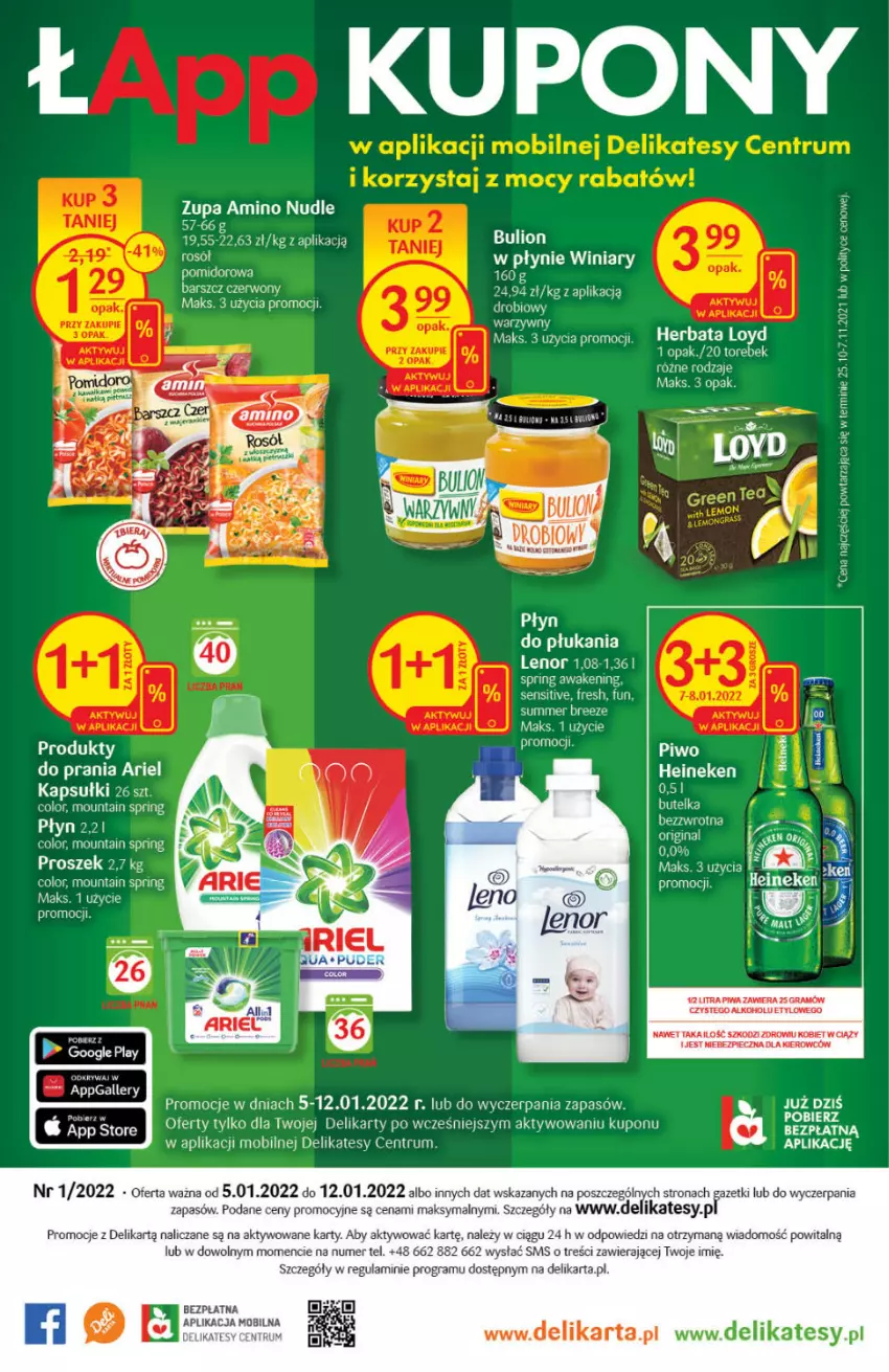 Gazetka promocyjna Delikatesy Centrum - Gazetka DC01 n.fresh - ważna 05.01 do 12.01.2022 - strona 28 - produkty: Ariel, Bulion, Gin, Gra, Heineken, Herbata, Lion, Loyd, Mobil, Piec, Piwa, Płyn do płukania, Rosół, Rum, Winiary, Zupa