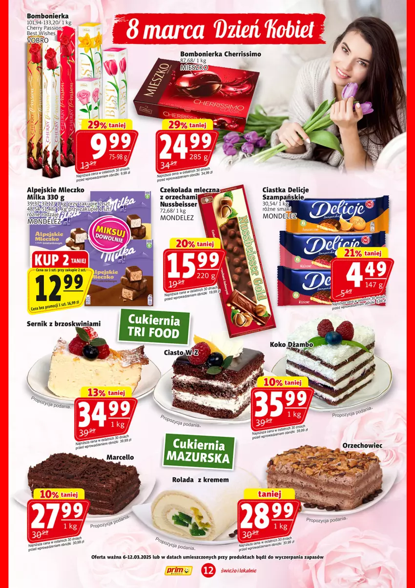 Gazetka promocyjna Prim Market - ważna 06.03 do 12.03.2025 - strona 12 - produkty: Cukier, Czekolada, Czekolada mleczna, LG, Milka, Mleczko, Rolada, Ser, Top