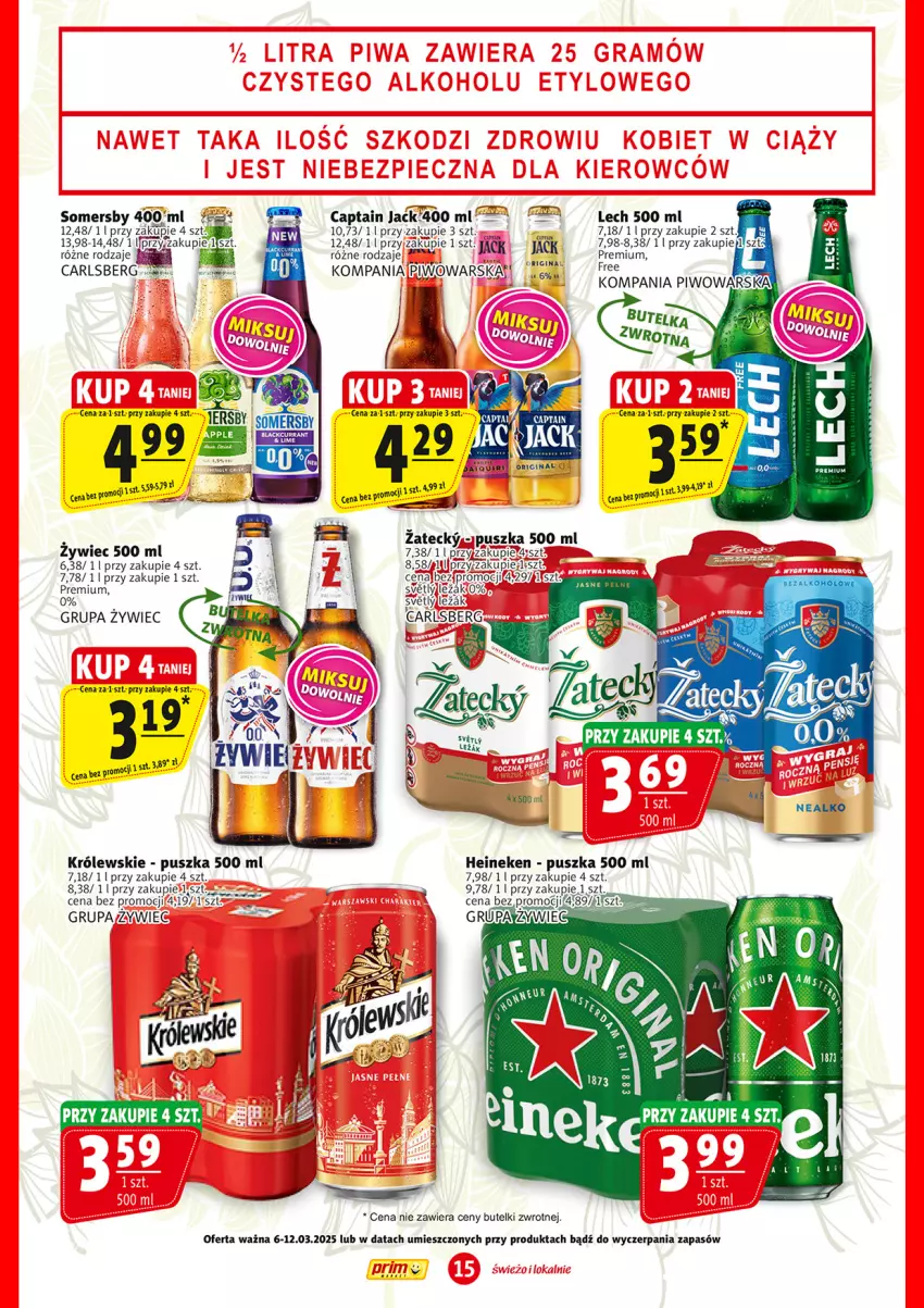 Gazetka promocyjna Prim Market - ważna 06.03 do 12.03.2025 - strona 15 - produkty: Captain Jack, Carlsberg, Gin, Heineken, Królewski, Piwo, Somersby