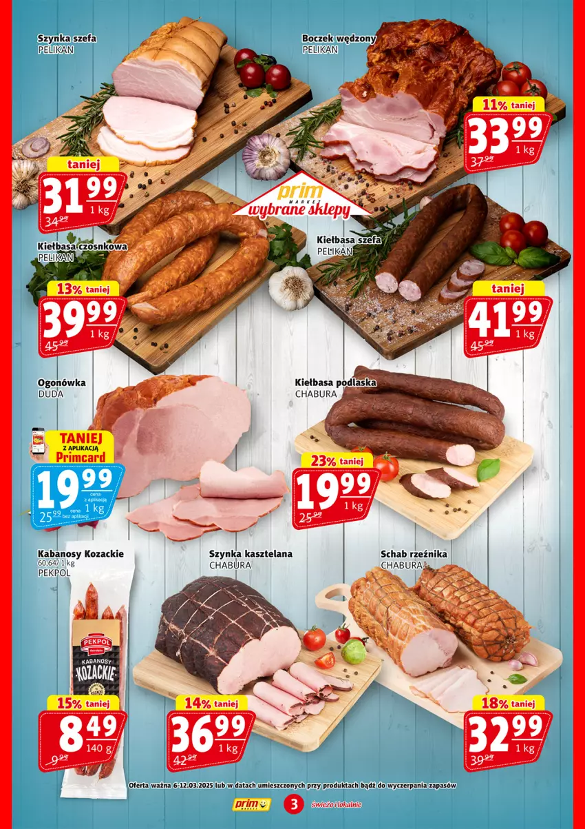 Gazetka promocyjna Prim Market - ważna 06.03 do 12.03.2025 - strona 3 - produkty: Boczek, Fa, Kabanos, Kasztelan, Kiełbasa, LANA, Pekpol, Szynka