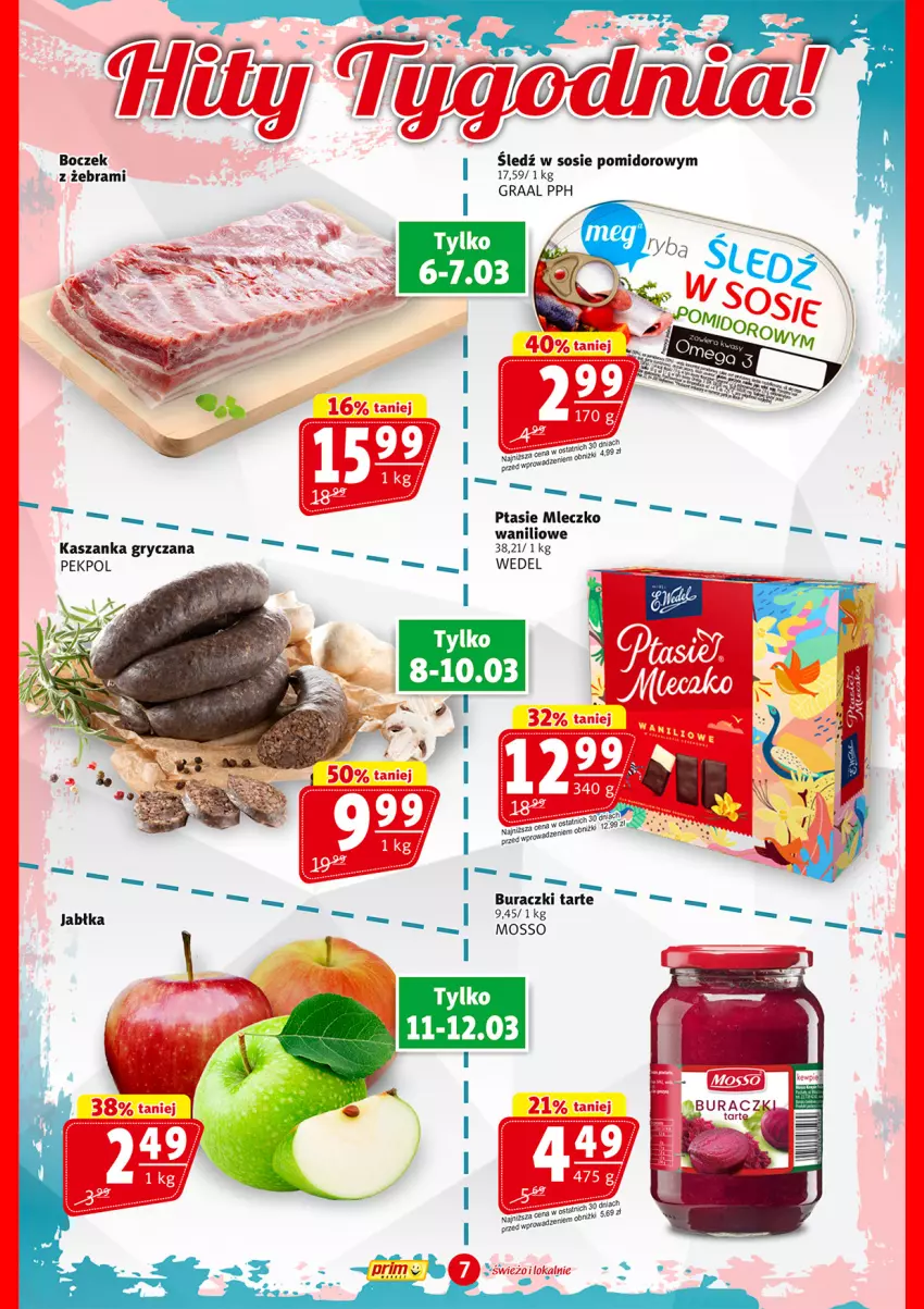 Gazetka promocyjna Prim Market - ważna 06.03 do 12.03.2025 - strona 7 - produkty: Buraczki, Gra, Graal, Gry, Jabłka, Kasza, Kaszanka, Mleczko, Pekpol, Ptasie mleczko, Sos