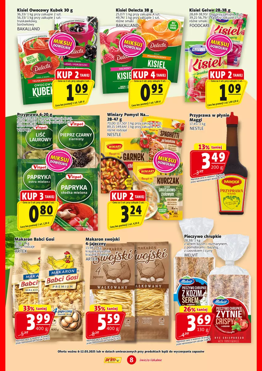 Gazetka promocyjna Prim Market - ważna 06.03 do 12.03.2025 - strona 8 - produkty: Bakalland, Bazyl, Chrupki, Delecta, Jaja, Kisiel, Kubek, Maggi, Makaron, Papryka, Papryka słodka, Piec, Pieczywo, Pieczywo chrupkie, Przyprawa w płynie, Ser, Winiary