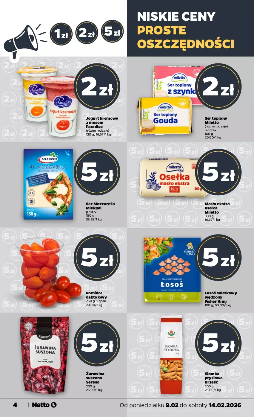 Gazetka promocyjna Netto - Od Poniedziałku - ważna 09.02 do 14.02.2026 - strona 4 - produkty: Jogurt, Masło, Mozzarella, Mus, Sałat, Ser, Ser topiony, Top