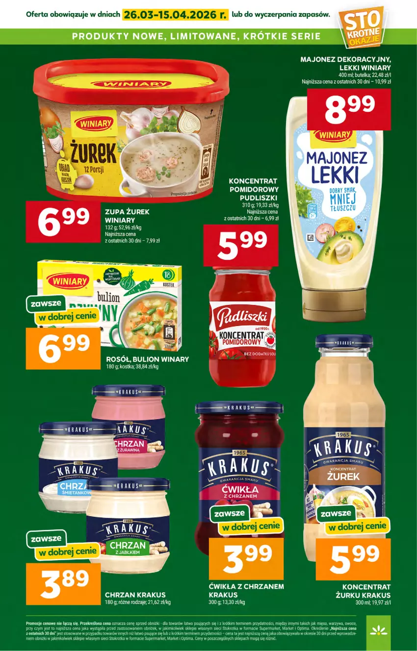 Gazetka promocyjna Stokrotka - Market - ważna 09.04 do 15.04.2026 - strona 27 - produkty: Bulion, Chrzan, Krakus, Lion, Majonez, Optima, Pudliszki, Rosół, Ser, Winiary, Zupa