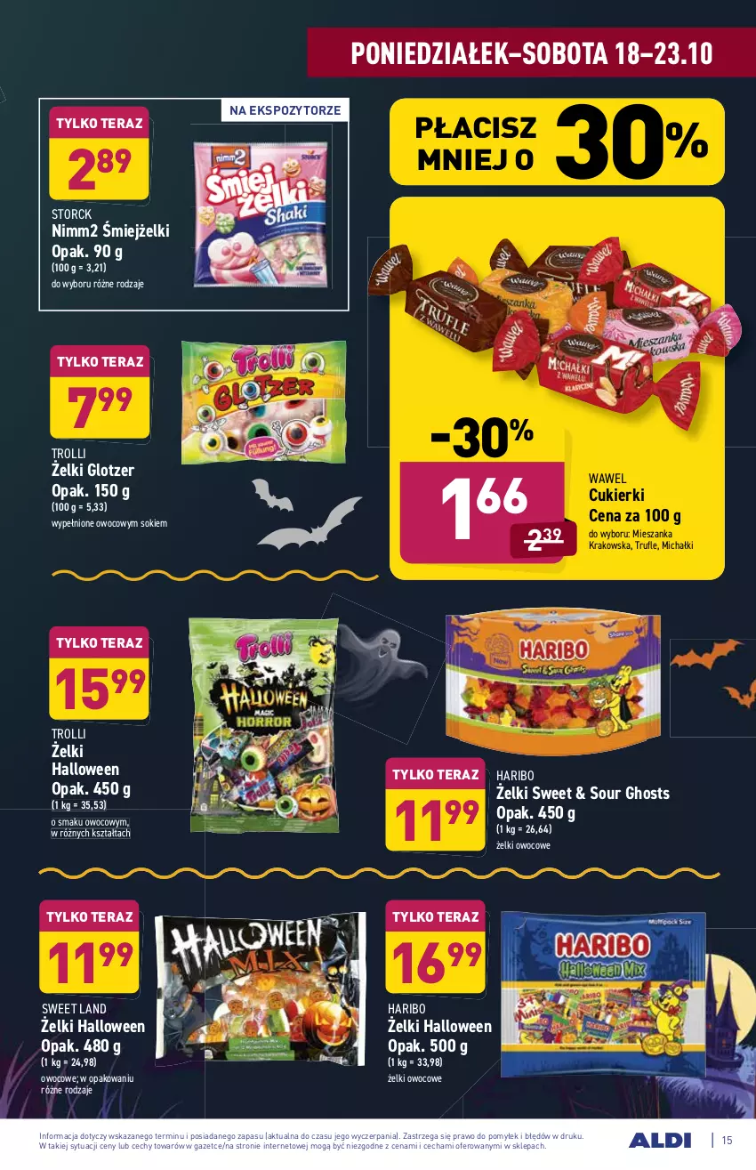 Gazetka promocyjna Aldi - ważna 18.10 do 23.10.2021 - strona 15 - produkty: Cukier, Cukierki, Haribo, Michałki, Nimm2, Sok, Tera, Wawel