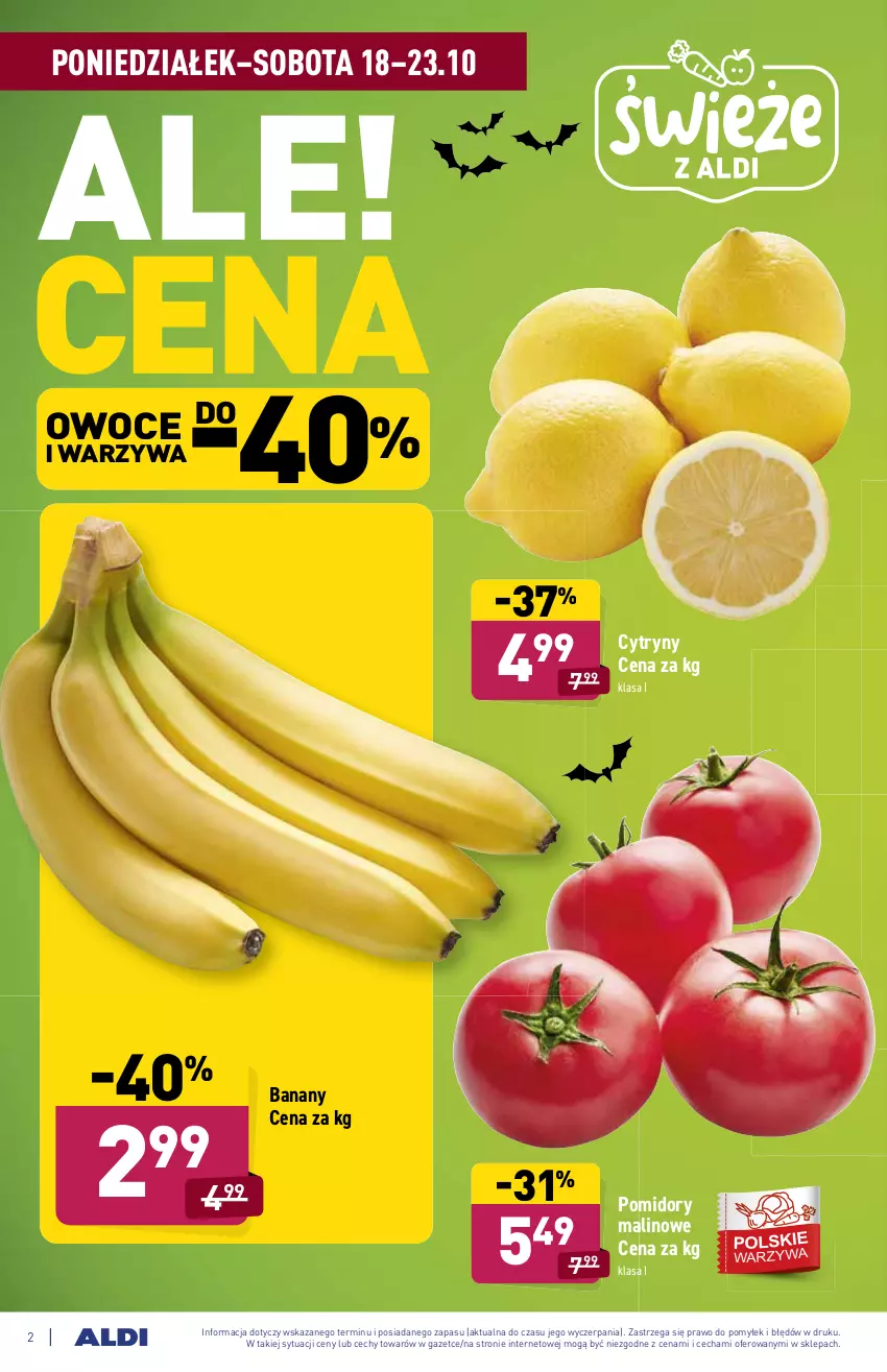 Gazetka promocyjna Aldi - ważna 18.10 do 23.10.2021 - strona 2 - produkty: Banany, Cytryny, Owoce, Pomidory, Warzywa