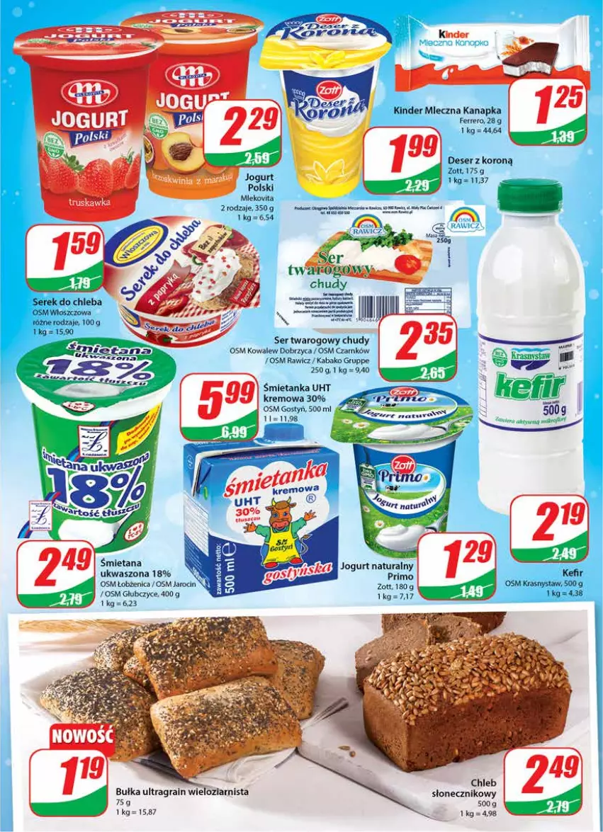 Gazetka promocyjna Dino - Gazetka - ważna 05.01 do 11.01.2022 - strona 11 - produkty: Bułka, Chleb, Deser, Ferrero, Gra, Jogurt, Jogurt naturalny, Kefir, Kinder, Mleczna kanapka, Ser, Ser twarogowy, Serek, Zott