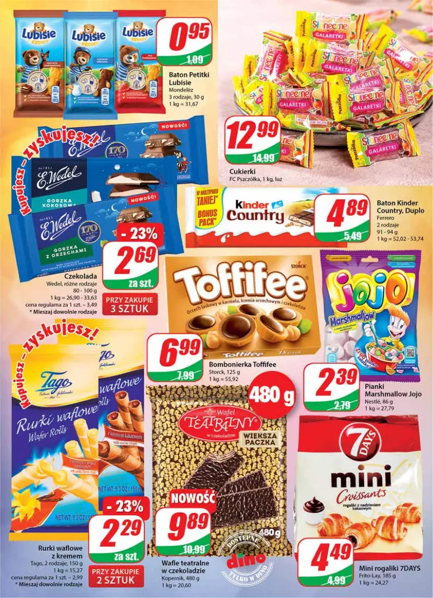 Gazetka promocyjna Dino - Gazetka - ważna 05.01 do 11.01.2022 - strona 3 - produkty: Baton, Cukier, Cukierki, Czekolada, Ferrero, Kinder, Lubisie, Mars, Rogal, Rurki, Toffifee, Wafle