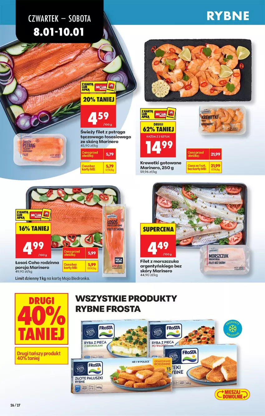 Gazetka promocyjna Biedronka - Gazetka - ważna 08.01 do 15.01.2026 - strona 32 - produkty: Fa, Filet z morszczuka, Filet z pstrąga, Frosta, Krewetki, Piec, Por, Pstrąg, Ryba, Sos