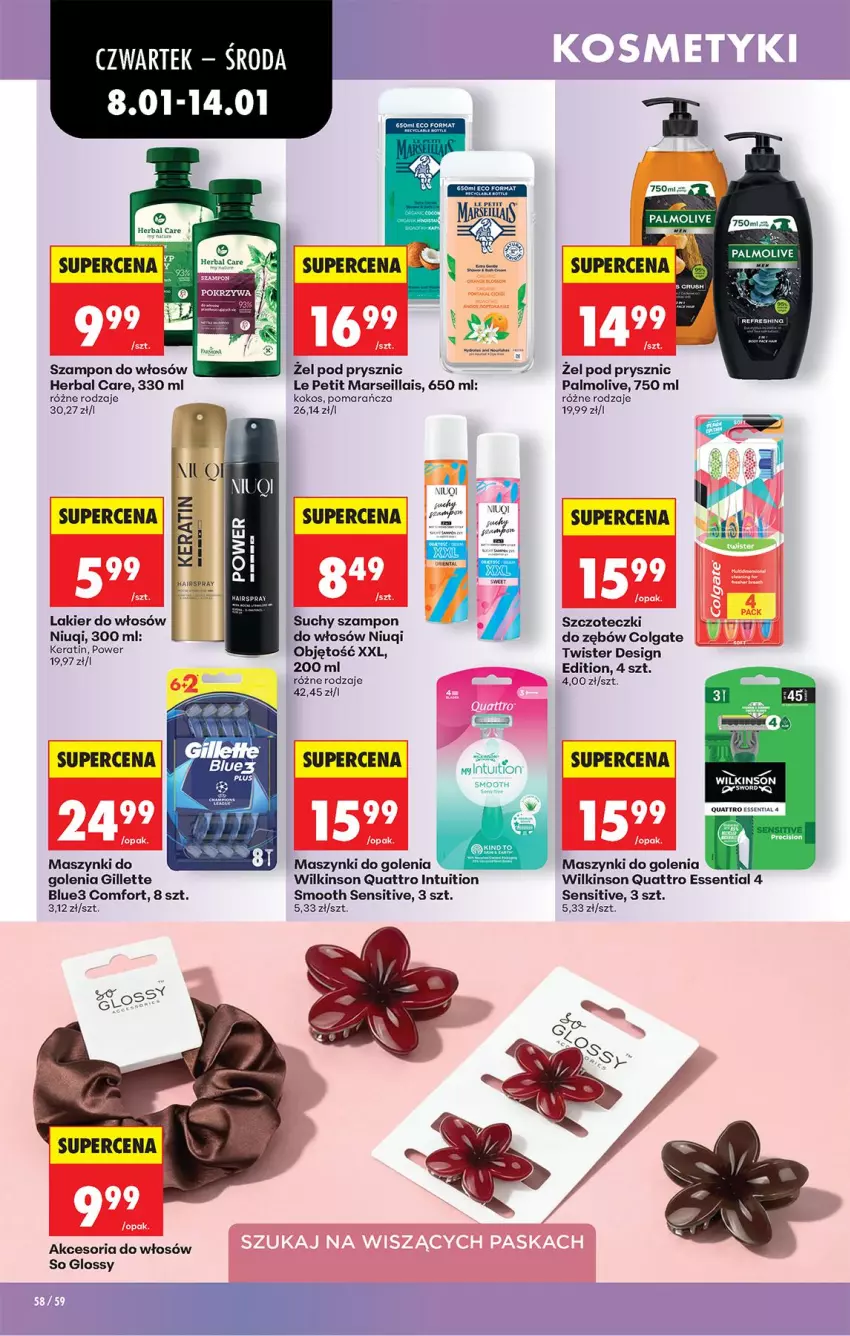 Gazetka promocyjna Biedronka - Gazetka - ważna 08.01 do 15.01.2026 - strona 66 - produkty: Colgate, Gillette, Kokos, Lakier, Lakier do włosów, LG, Mars, Niuqi, Palmolive, Piec, Suchy szampon, Szampon