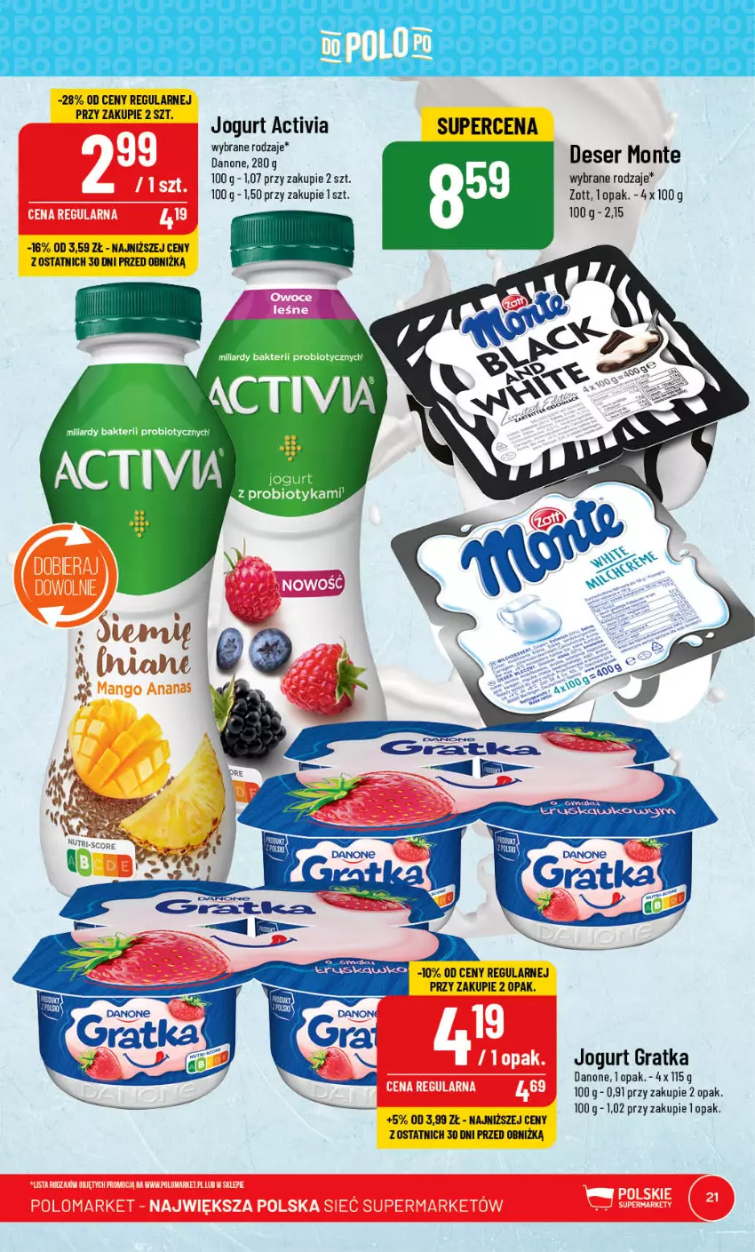 Gazetka promocyjna PoloMarket - Gazetka pomocyjna - ważna 21.06 do 27.06.2023 - strona 21 - produkty: Activia, Danone, Deser, Gra, Jogurt, Probiotyk, Ser, Zott