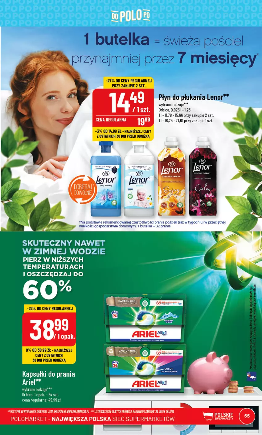 Gazetka promocyjna PoloMarket - Gazetka pomocyjna - ważna 21.06 do 27.06.2023 - strona 55 - produkty: Ariel, BIC, Kapsułki do prania, Lenor, Płyn do płukania, Pościel