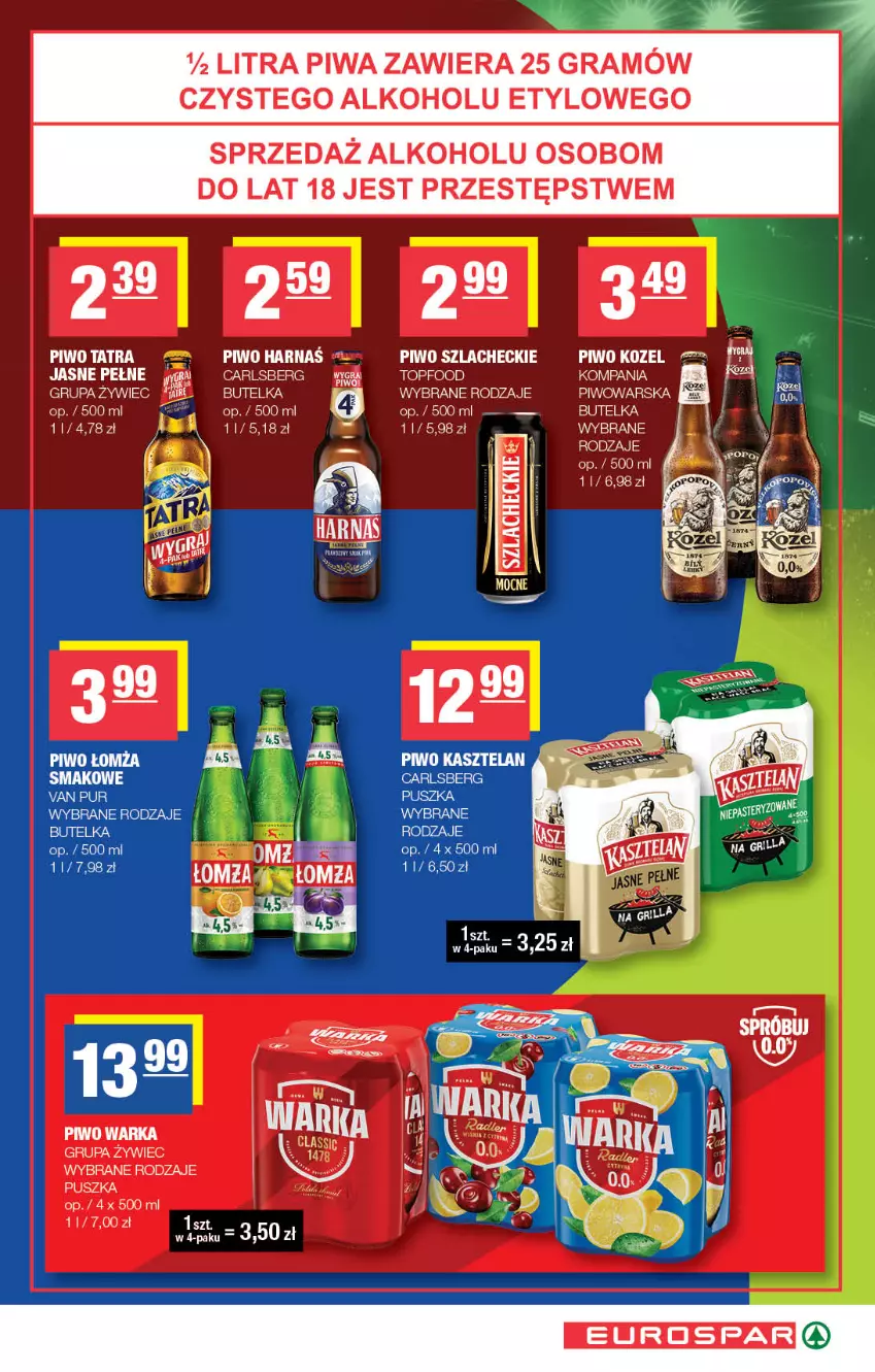 Gazetka promocyjna Spar - EuroSpar - ważna 01.07 do 12.07.2026 - strona 13 - produkty: Carlsberg, Gra, Harnaś, Kasztelan, Kozel, Piwa, Piwo, Pur, Tatra, Top, Warka