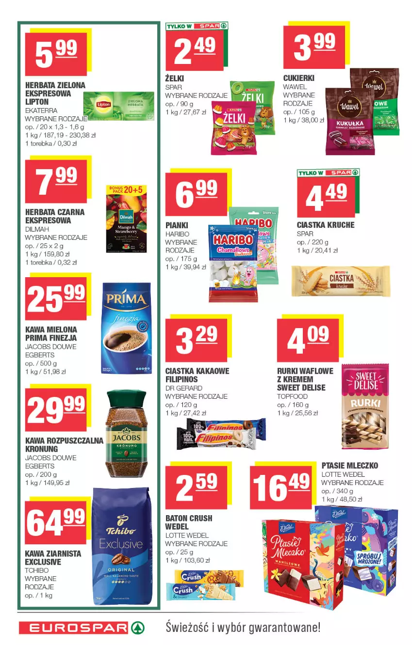 Gazetka promocyjna Spar - EuroSpar - ważna 01.07 do 12.07.2026 - strona 14 - produkty: Baton, Ciastka, Cukier, Cukierki, Dilmah, Dr Gerard, Haribo, Herbata, Herbata czarna, Jacobs, Kakao, Kawa, Kawa mielona, Kawa ziarnista, Lipton, Mleczko, Prima, Ptasie mleczko, Rurki, Tchibo, Top, Torebka, Wawel