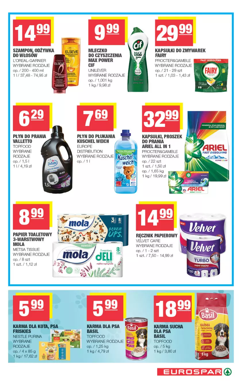 Gazetka promocyjna Spar - EuroSpar - ważna 01.07 do 12.07.2026 - strona 15 - produkty: Ariel, Cif, Fa, Fairy, Garnier, Mleczko, Mola, Odżywka, Papier, Papier toaletowy, Płyn do płukania, Płyn do prania, Proszek do prania, Ręcznik, Szampon, Top, Velvet