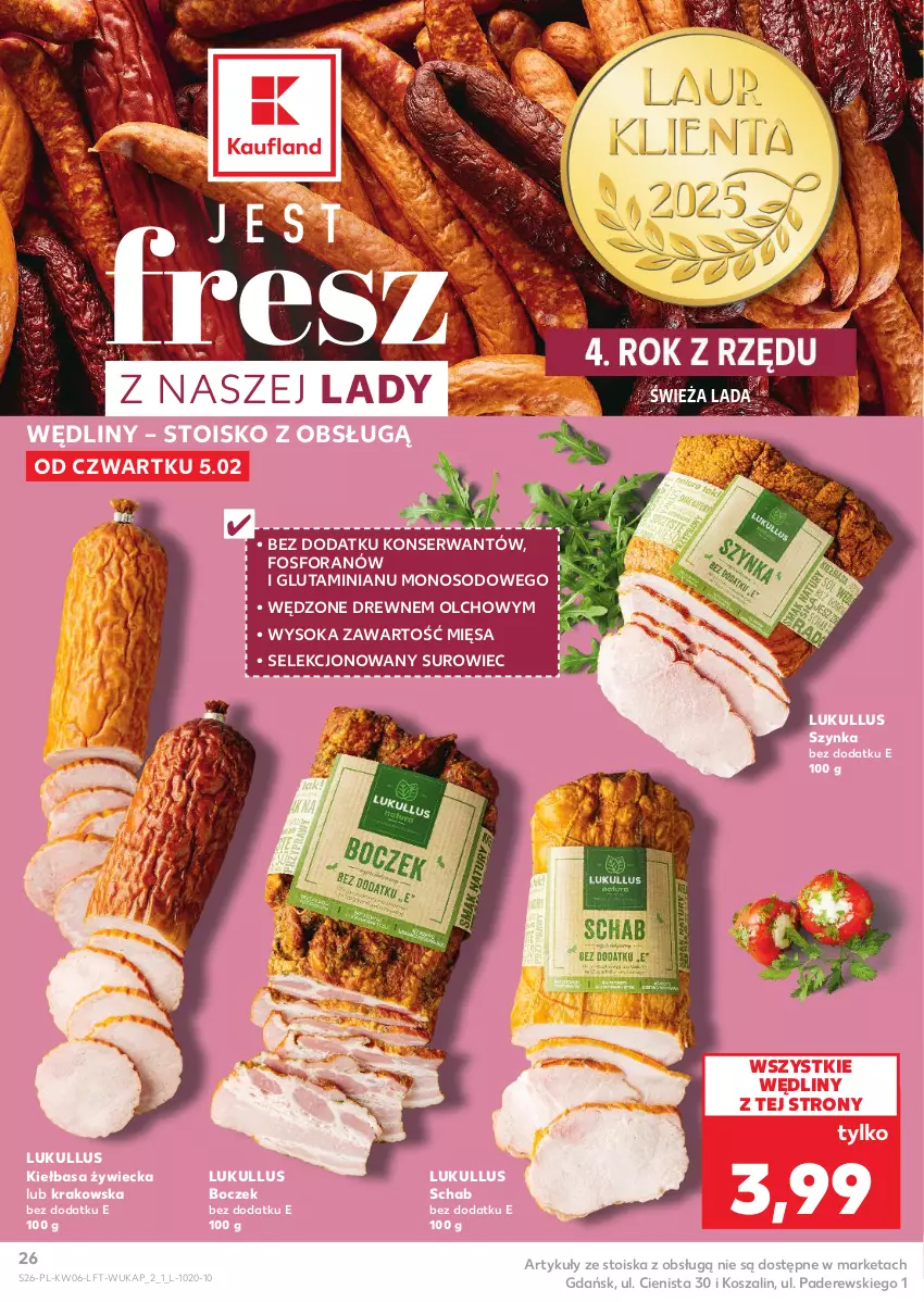 Gazetka promocyjna Kaufland - Gazetka tygodnia - ważna 05.02 do 10.02.2026 - strona 26 - produkty: Boczek, Kiełbasa, Kosz, Ser, Sok, Szal, Szynka