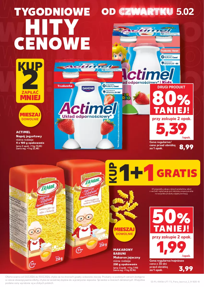 Gazetka promocyjna Kaufland - Gazetka tygodnia - ważna 05.02 do 10.02.2026 - strona 3 - produkty: Actimel, Babuni, Gra, Jogurt, Makaron, Napój, Napój jogurtowy, Por
