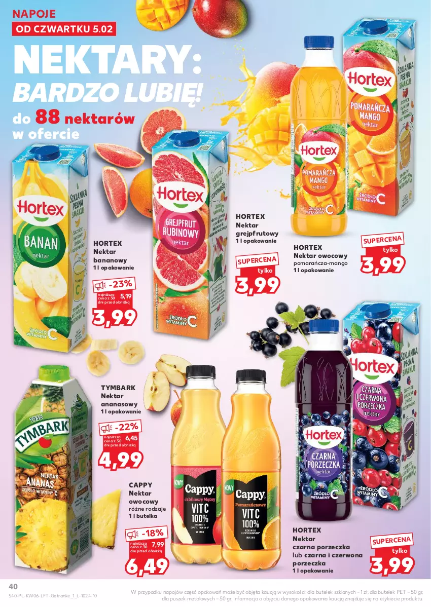 Gazetka promocyjna Kaufland - Gazetka tygodnia - ważna 05.02 do 10.02.2026 - strona 40 - produkty: Ananas, Cappy, Grejpfrut, Hortex, Mango, Napoje, Nektar, Nektar bananowy, Por, Sok, Tran, Tymbark