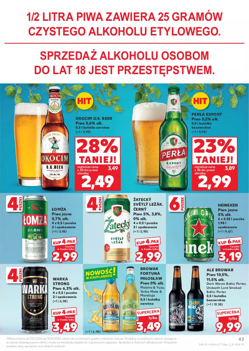 Gazetka promocyjna Kaufland - Gazetka tygodnia - ważna 05.02 do 10.02.2026 - strona 43 - produkty: Fortuna, Gra, Heineken, Koc, Okocim, Perła, Piwa, Piwo, Piwo jasne, Por, Warka