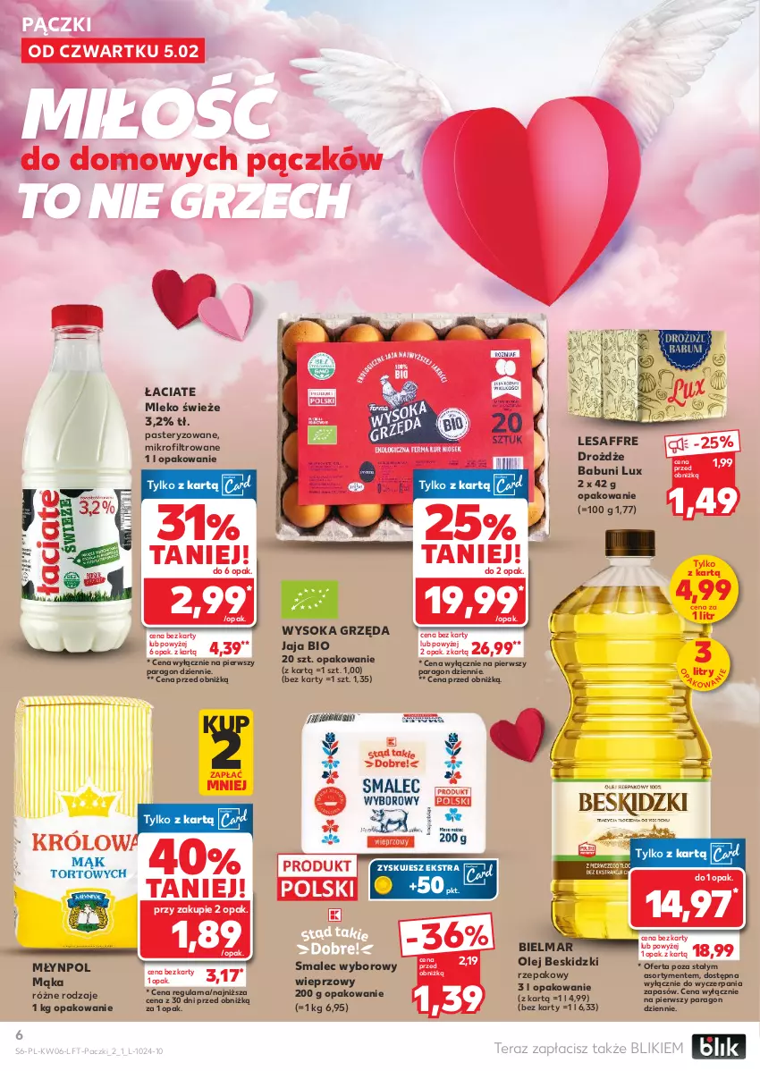 Gazetka promocyjna Kaufland - Gazetka tygodnia - ważna 05.02 do 10.02.2026 - strona 6 - produkty: Babuni, Beskidzki, Drożdże, Jaja, Mąka, Mleko, Młynpol, Olej, Smalec, Sok, Tera