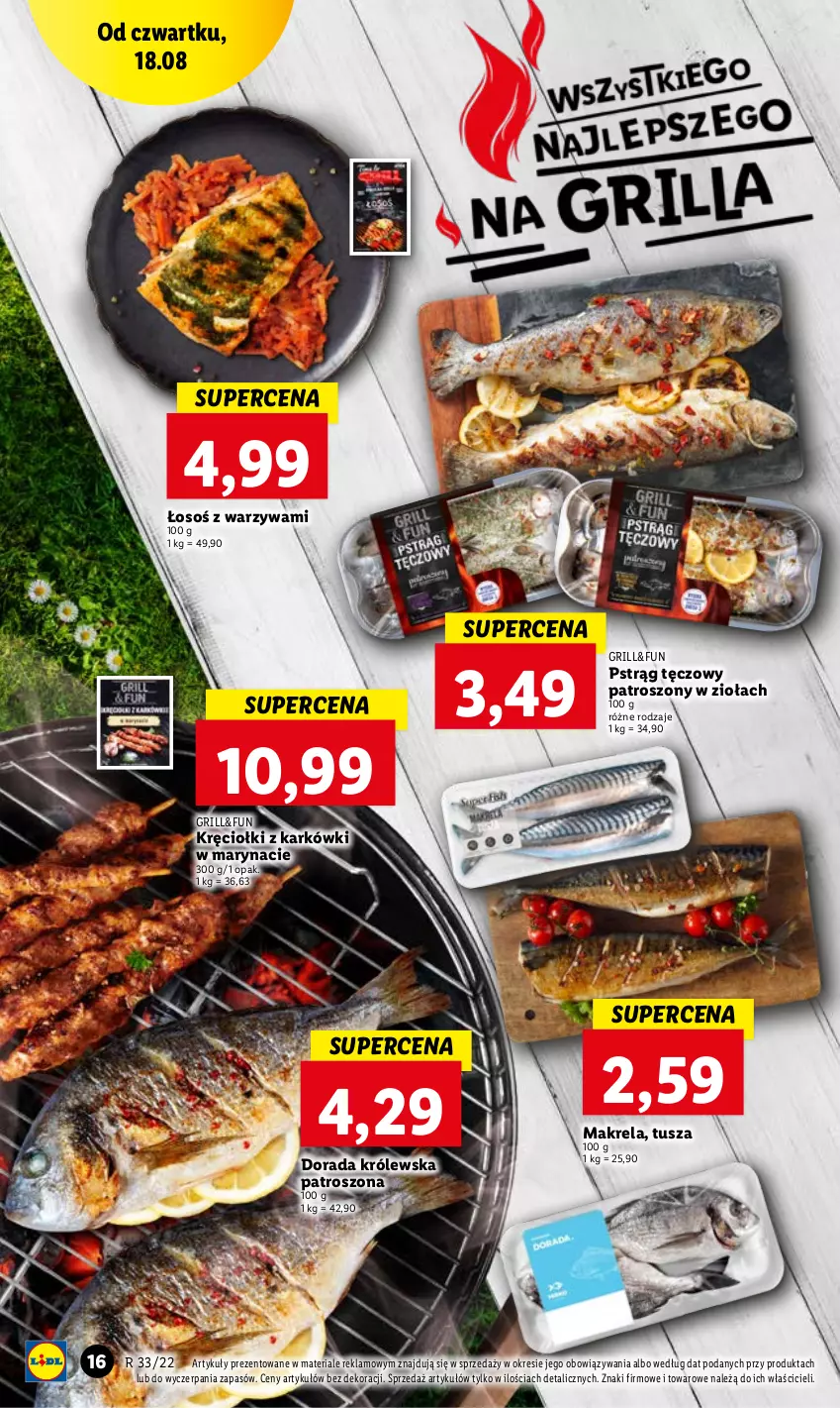 Gazetka promocyjna Lidl - GAZETKA - ważna 18.08 do 20.08.2022 - strona 16 - produkty: Grill, Pstrąg, Pstrąg tęczowy, Tusz, Warzywa