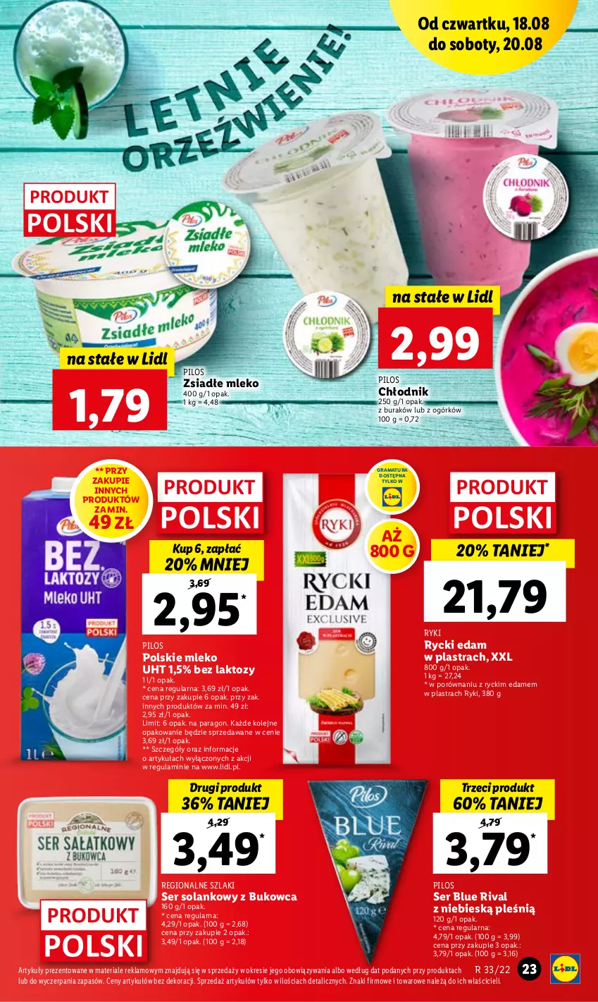 Gazetka promocyjna Lidl - GAZETKA - ważna 18.08 do 20.08.2022 - strona 23 - produkty: Edam, Gra, Mleko, Olej, Pilos, Por, Rama, Rycki Edam, Ser, Solan