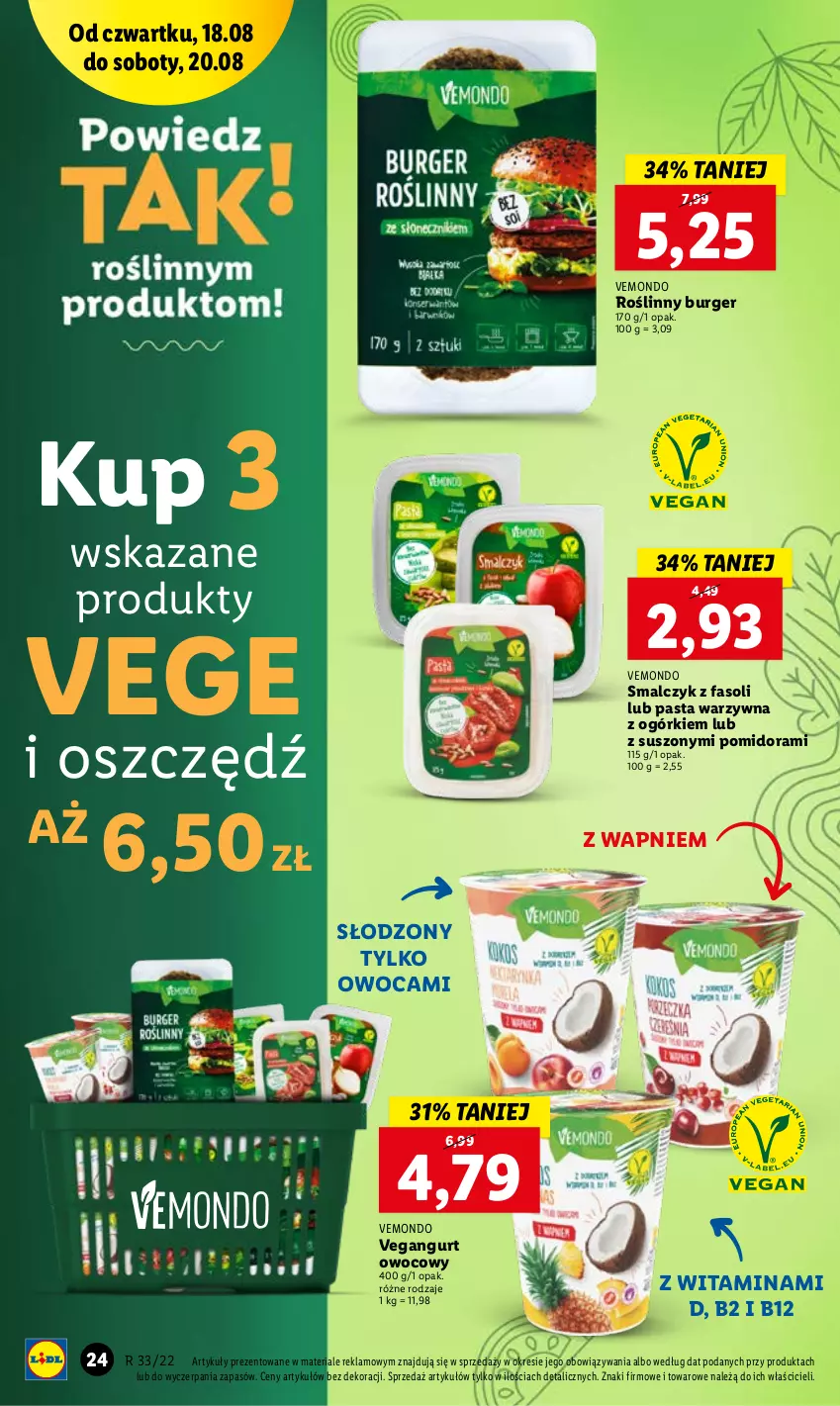 Gazetka promocyjna Lidl - GAZETKA - ważna 18.08 do 20.08.2022 - strona 24 - produkty: Burger, Fa, Pasta warzywna, Roślinny burger, Vegangurt