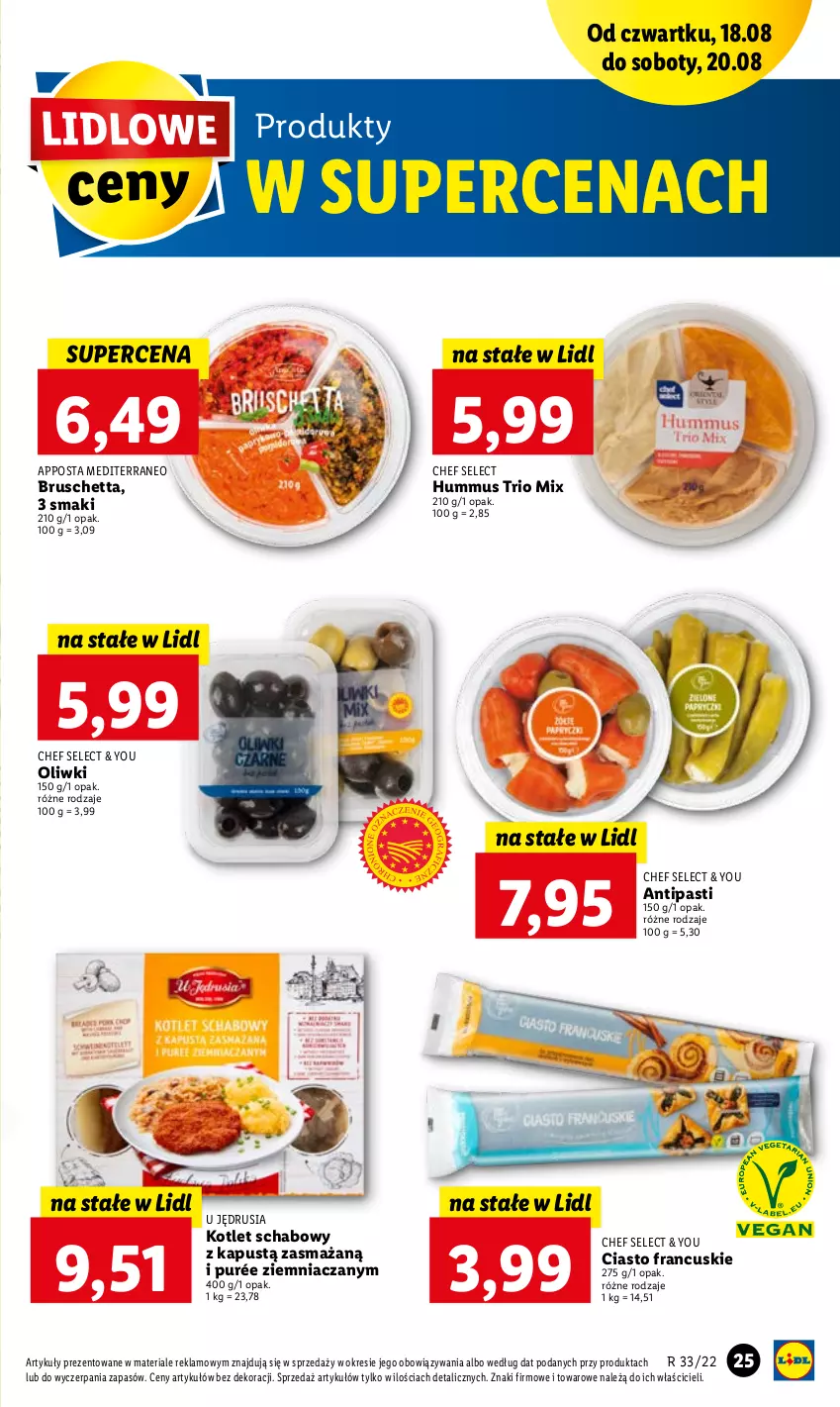 Gazetka promocyjna Lidl - GAZETKA - ważna 18.08 do 20.08.2022 - strona 25 - produkty: Ciasto francuskie, Hummus, Kapustą, Kotlet, Mus, Oliwki, Pur