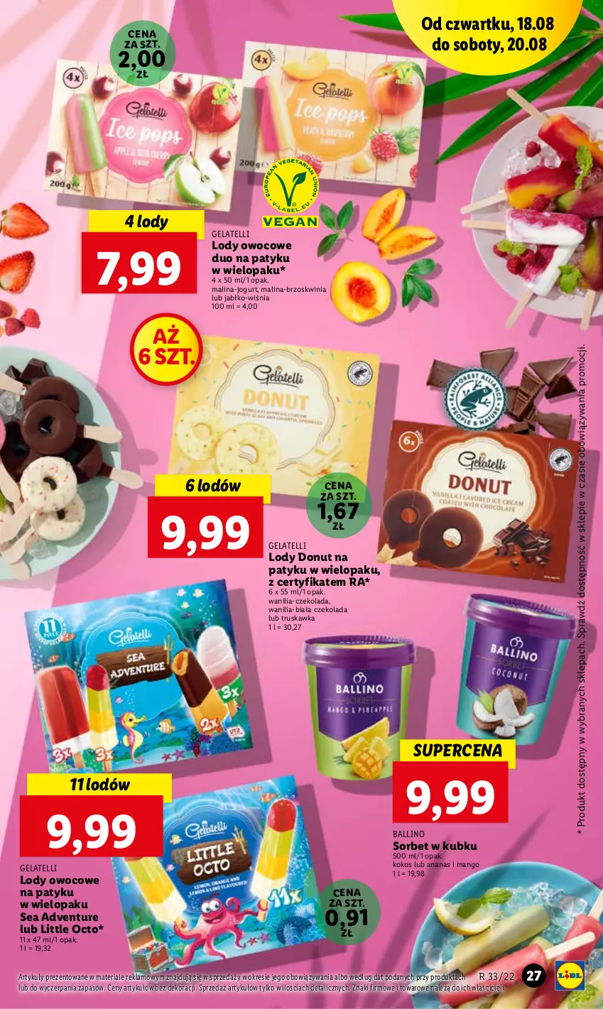 Gazetka promocyjna Lidl - GAZETKA - ważna 18.08 do 20.08.2022 - strona 27 - produkty: Ananas, Czekolada, Donut, Jogurt, Kokos, Lody, Mango