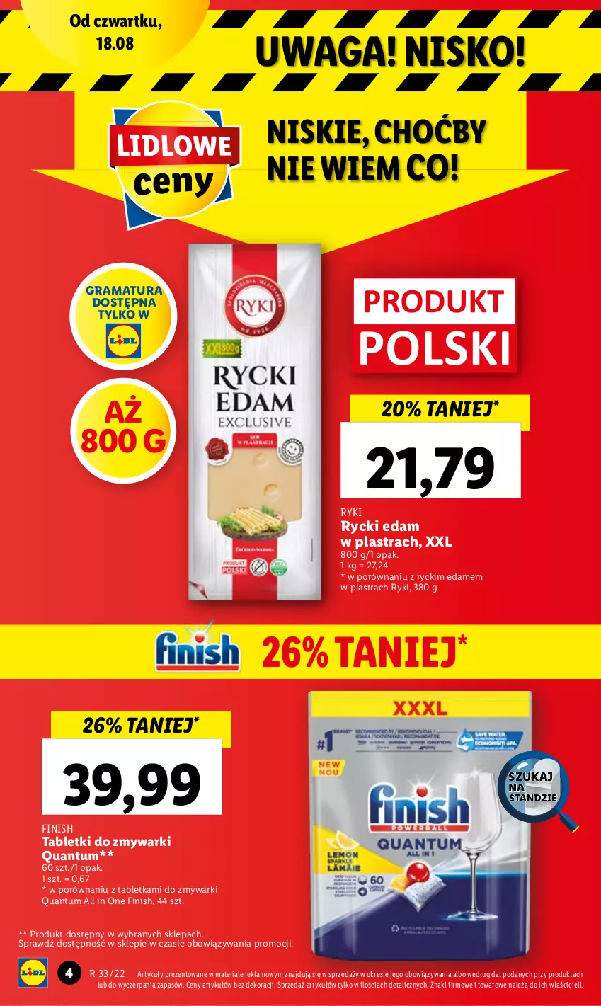 Gazetka promocyjna Lidl - GAZETKA - ważna 18.08 do 20.08.2022 - strona 4 - produkty: Edam, Finish, Gra, Por, Rama, Rycki Edam, Tablet, Tabletki do zmywarki, Waga, Zmywarki