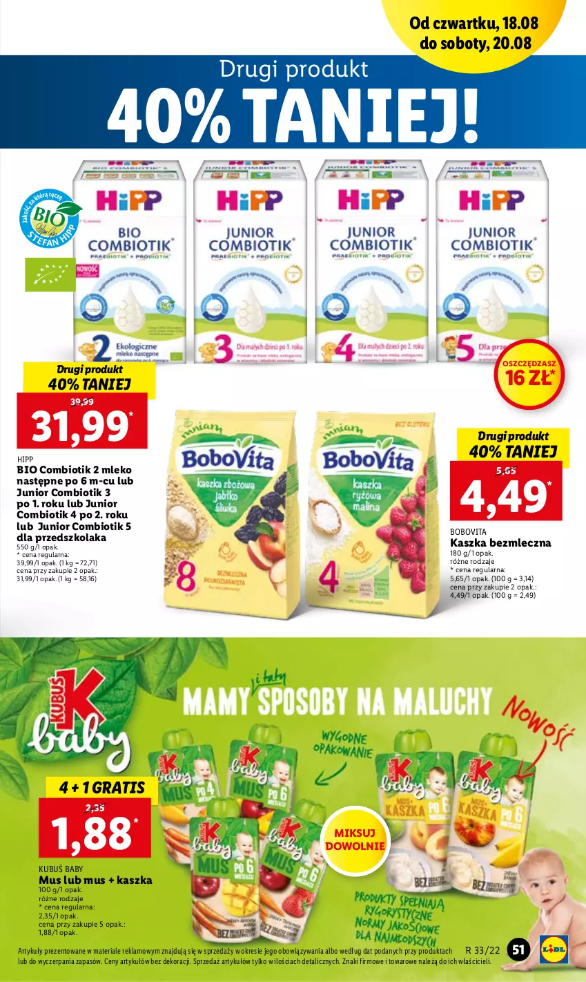 Gazetka promocyjna Lidl - GAZETKA - ważna 18.08 do 20.08.2022 - strona 51 - produkty: BoboVita, Gra, HiPP, Hipp Bio, Kubuś, Mleko, Mus, O nas